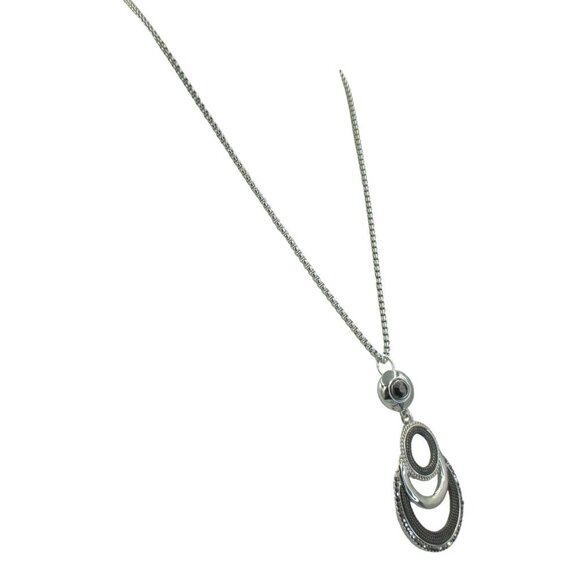 Chico's Mesh Inserts Adjustable Pendant Necklace Silvertone Modern NWT - Picture 5 of 7